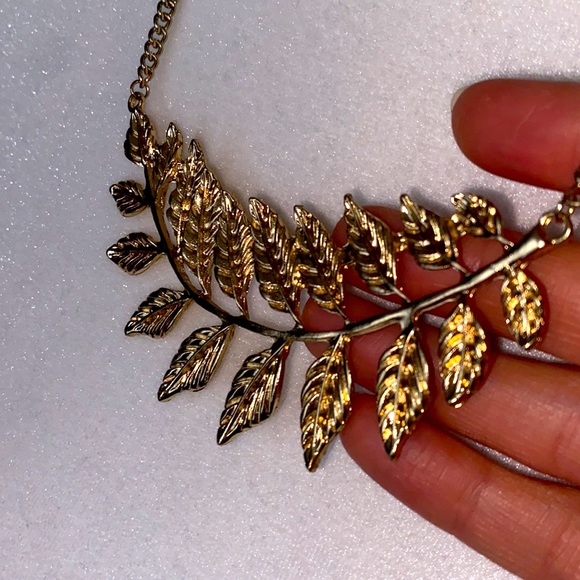 Gold Olive Leaf Bib Statement Necklace - Picture 16 of 16